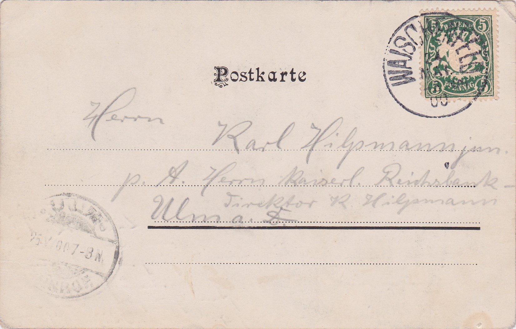 Schottersmühl-Ansichtskarte vom Mai 1900, Textseite Schottersmühl-Ansichtskarte vom Mai 1900, Textseite