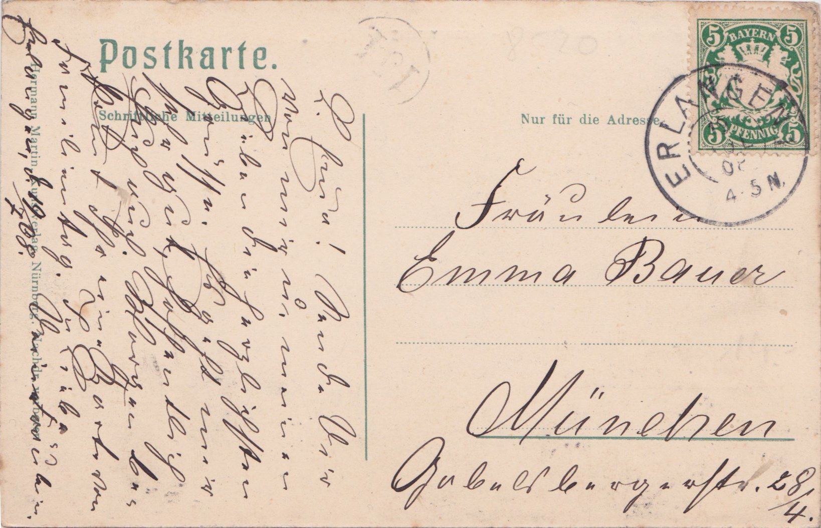 Ansichtskarte vom Verbindungshaus, 1908, Textseite Ansichtskarte vom Verbindungshaus, 1908, Textseite