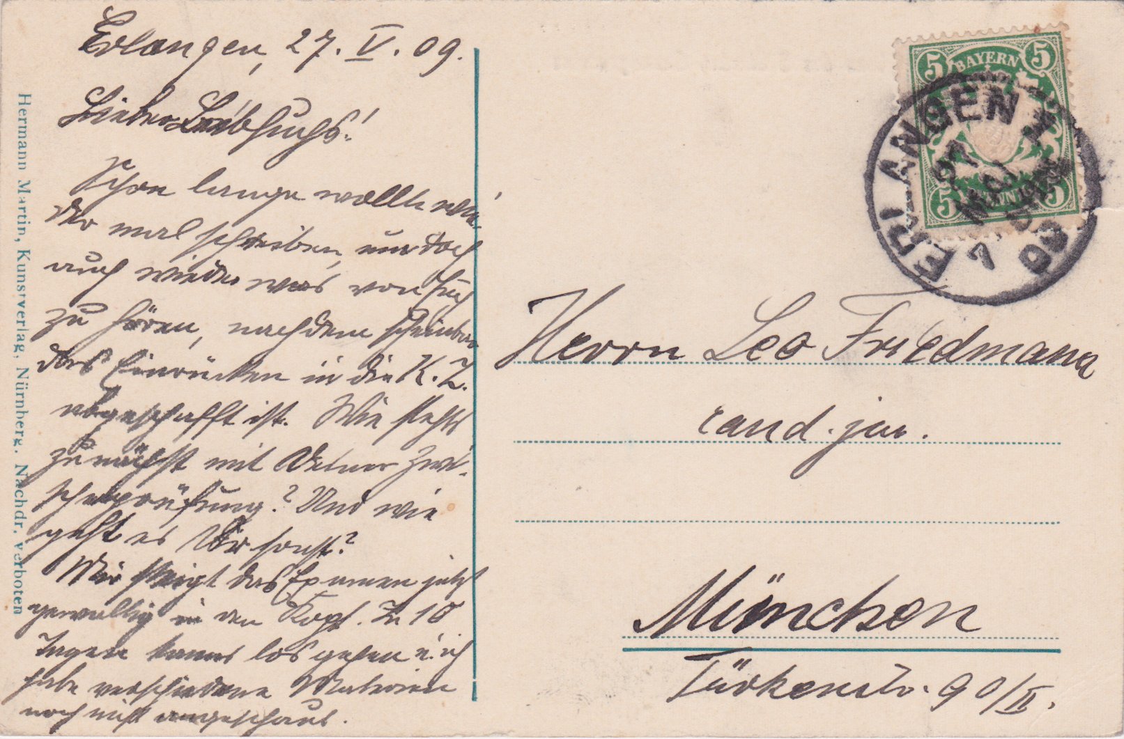 Ansichtskarte vom Verbindungshaus in der Spardorfer Straße, Textseite Ansichtskarte vom Verbindungshaus in der Spardorfer Straße, Textseite