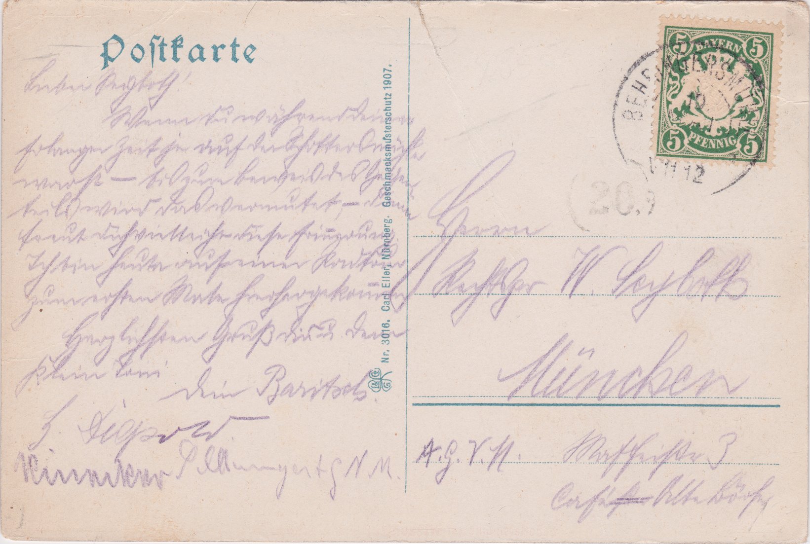 Ansichtskarte von der Schottersmühle, 1912, Textseite Ansichtskarte von der Schottersmühle, 1912, Textseite