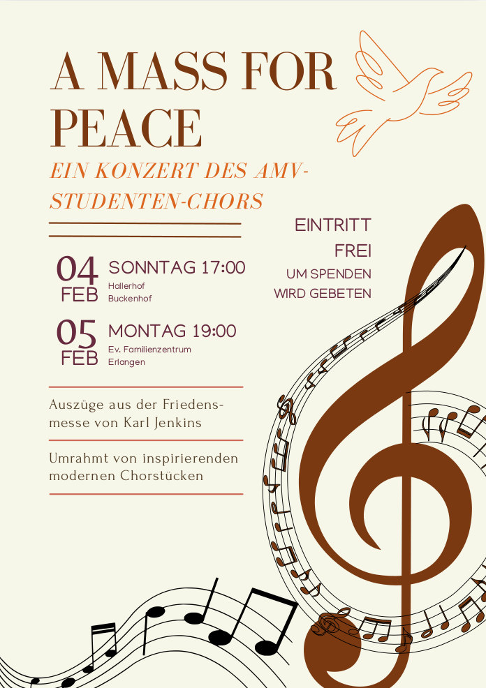 Plakat zu den Chorkonzerten „A mass for peace“, Künstler unbekannt Plakat zu den Chorkonzerten „A mass for peace“, Künstler unbekannt